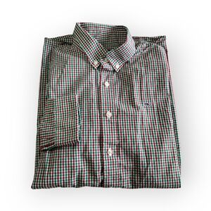 Vineyard Vines Boys Whale Shirt XL (18) Cotton Red Green White Plaid Long Sleeve